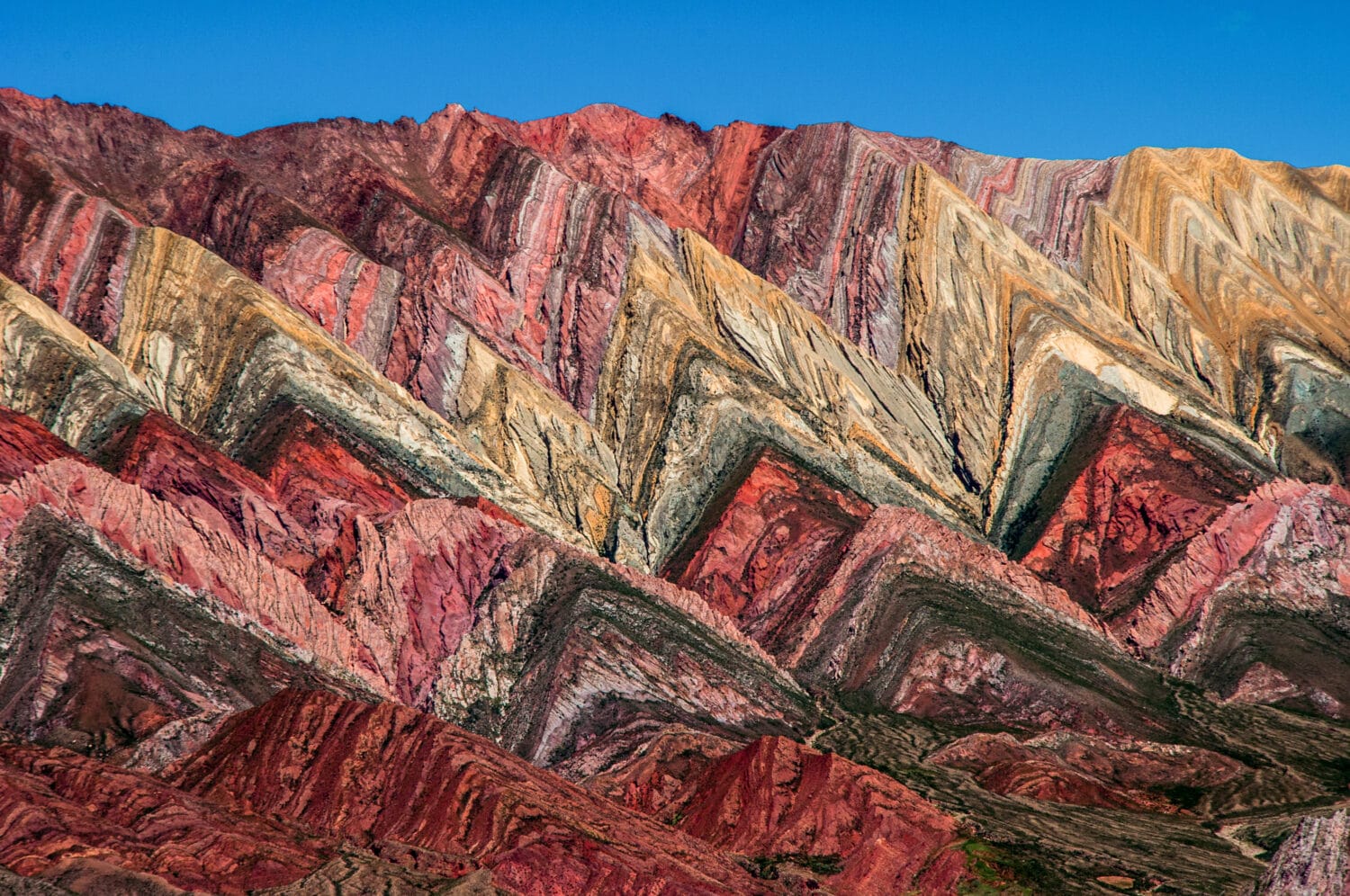 Overlook view to the colorful Serranía de Hornocal  near Humahuaca in north of Argentina